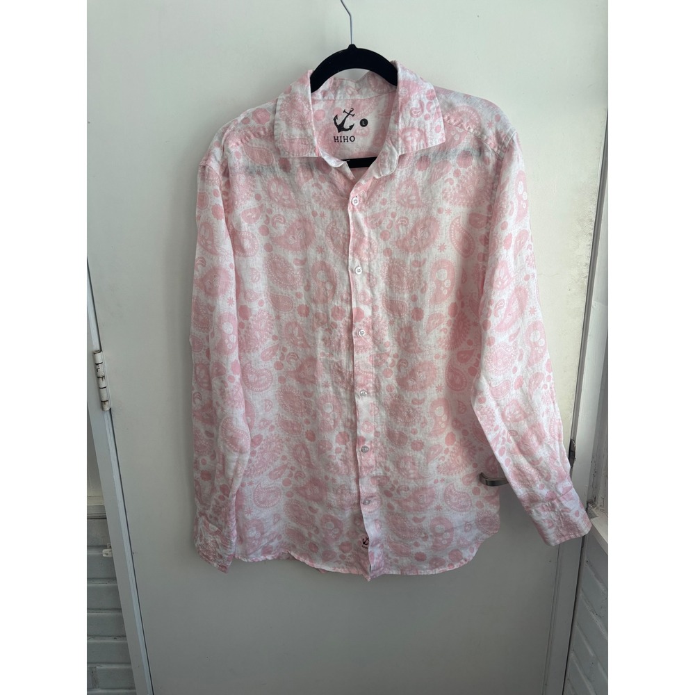 HIHO‎ Mens Jeremy 100% Linen Paisley Button Down Shirt Large layered coastal